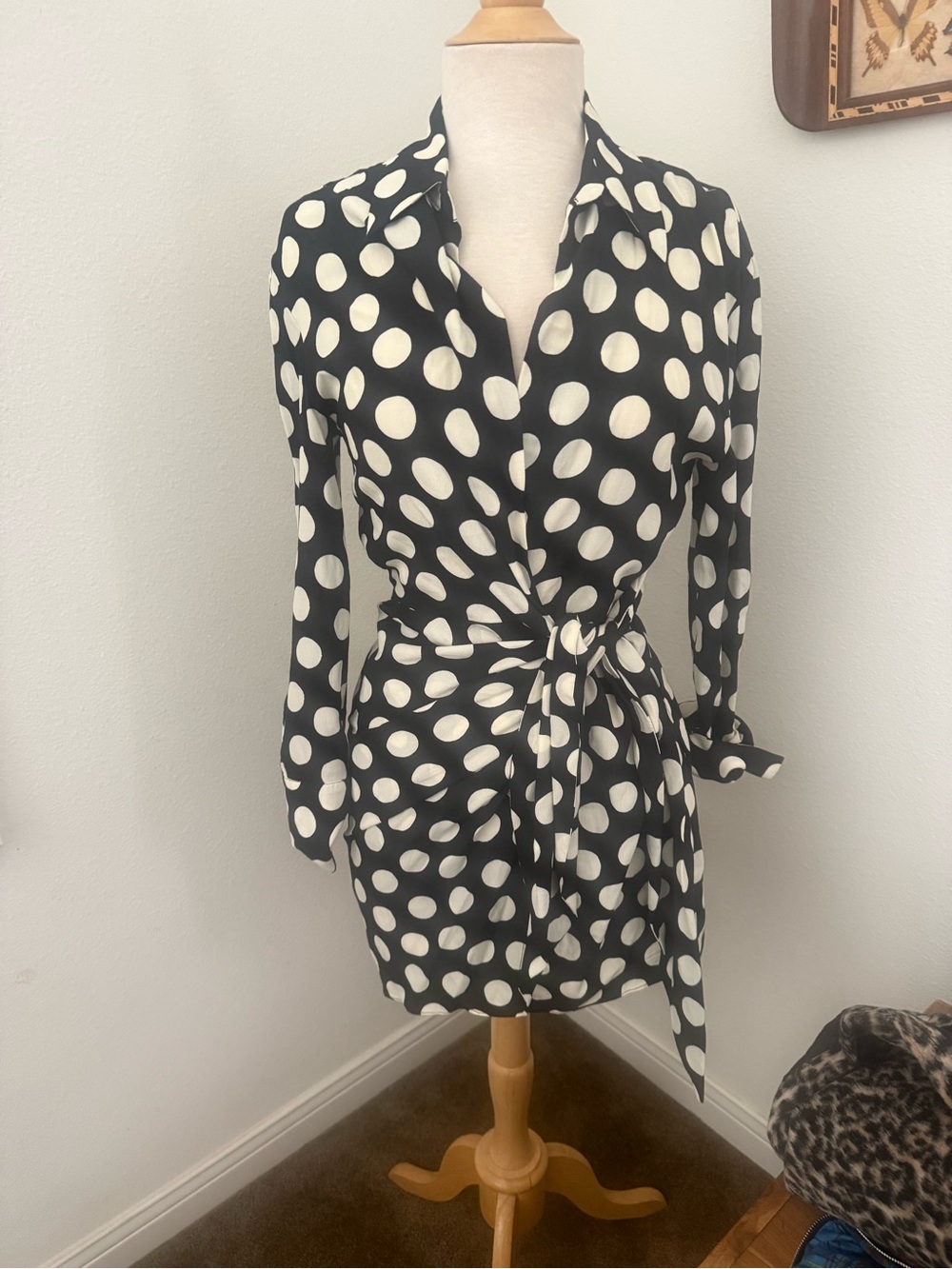 Zara Black and White Polka Dot Wrap Mini Dress - Picture 4 of 4
